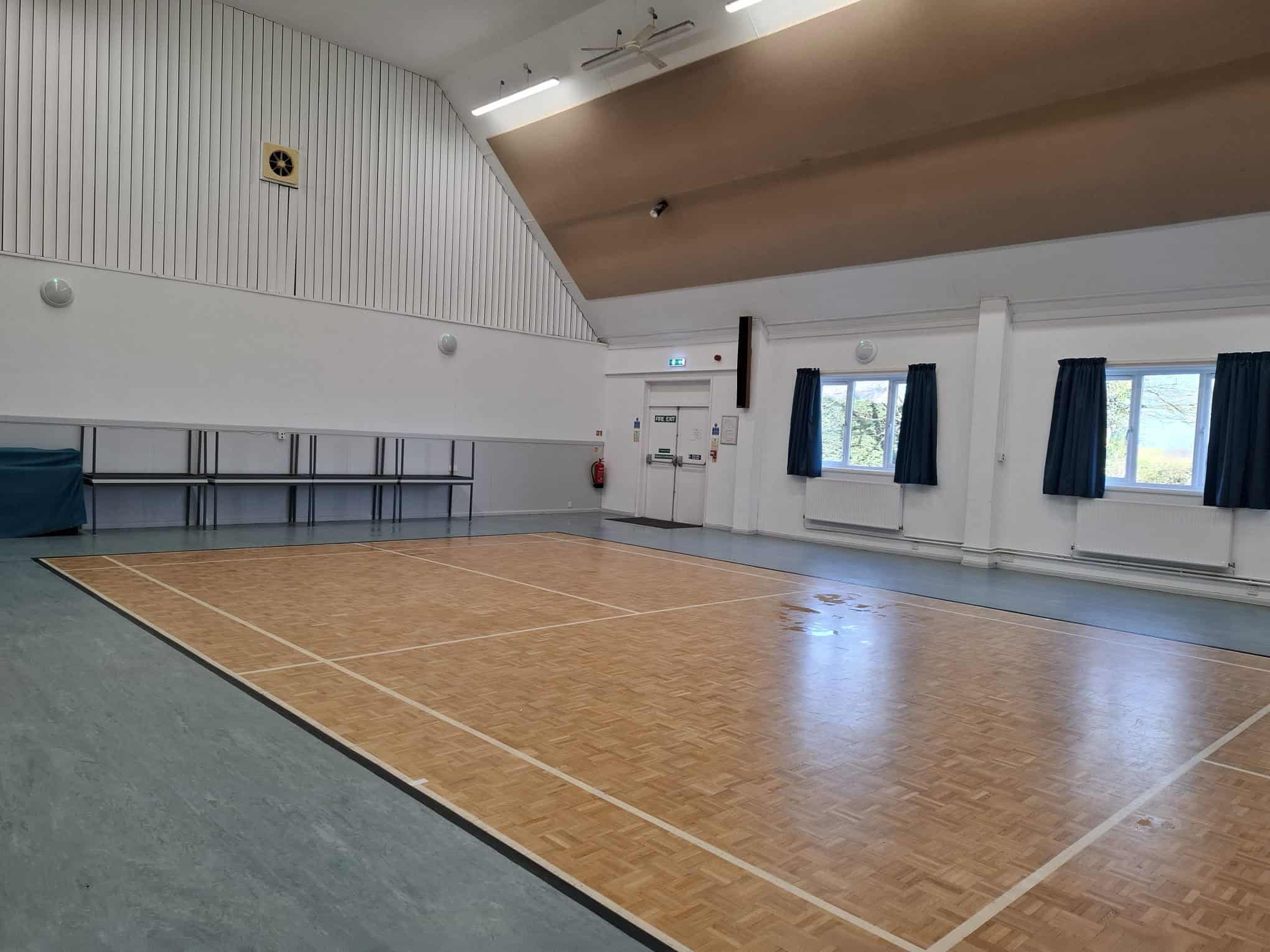 Indoor sports hall at Wellow Village Hall, suitable for various activities and community events.